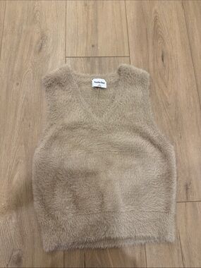 Sunday Best Fuzzy V-Neck Sweater Vest in Beige